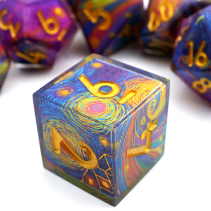 Gilded Cosmos | Art Core Sharp Edge Dice | 7 Piece Dice Set