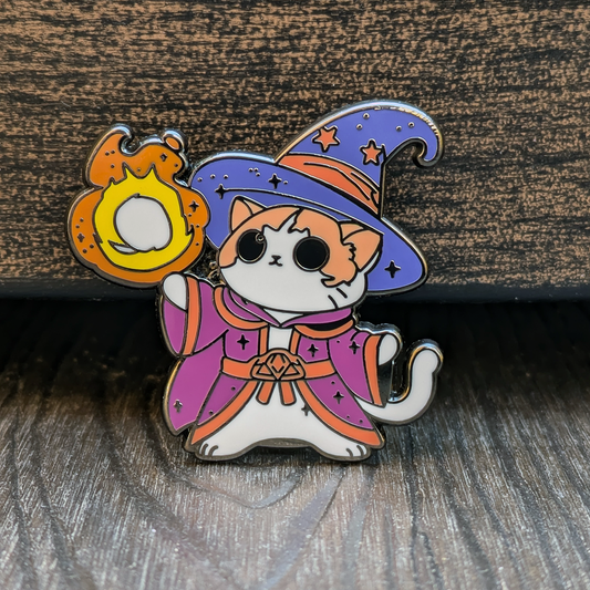 Wizard Cat Casting Fireball Hard Enamel Pin -1.5"