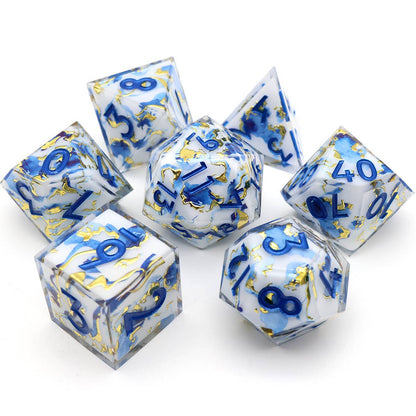 Divine Marble | Art Core Sharp Edge Dice | 7 Piece Dice Set