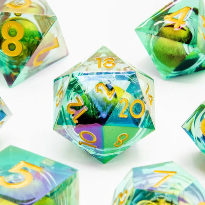 Eye of Illusion | Moving Eye Liquid Core Dice | 7-Poly Set
