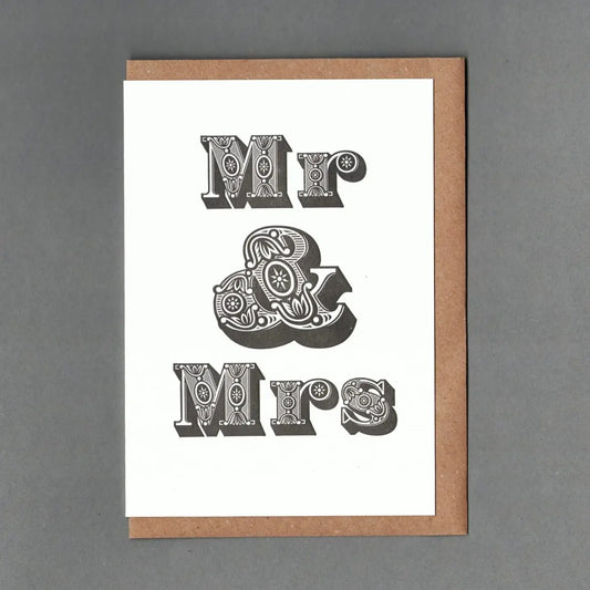 Mr & Mrs B&W.  Letterpress Greeting Card. Wedding