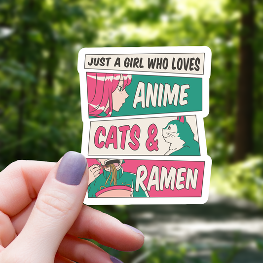 Just a Girl who Loves Cats and Ramen Sticker - 3"