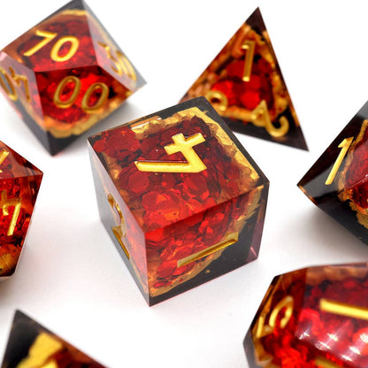 Crimson Abyss | Geode Sharp Edge Dice | 7-Polyhedral Set