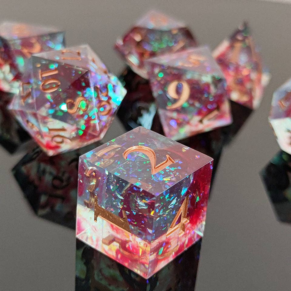 Bloodlight Shimmer | Sharp Edge Dice | 7-Polyhedral Set
