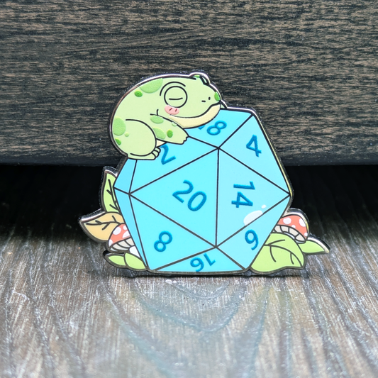 Frog On Polyhedral D20 Hard Enamel Pin -1.5"