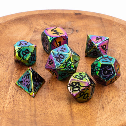 Synthwave Nexus | Polyhedral Dice Set | Solid Metal | 7 Piece Set