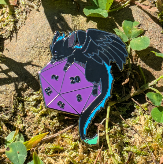 Black Dragon on D20 Hard Enamel Pin -1.5"