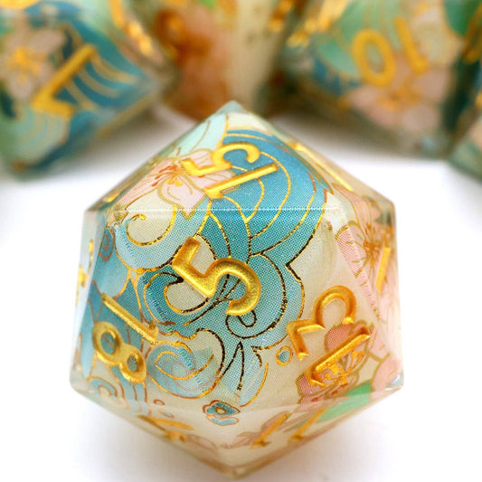 Emerald Tide | Art Core Sharp Edge Dice | 7 Piece Dice Set