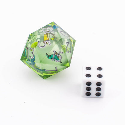 Verdant Wing | 33mm Oversized D20 Liquid Core Dice | Resin | Single D20