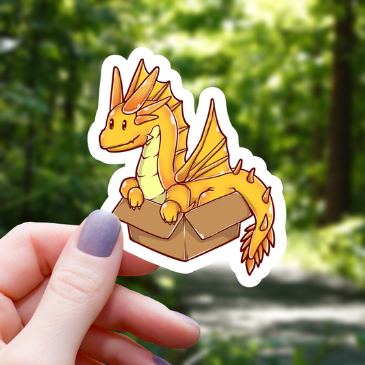 Gold Dragon In a Box Sticker - 3"