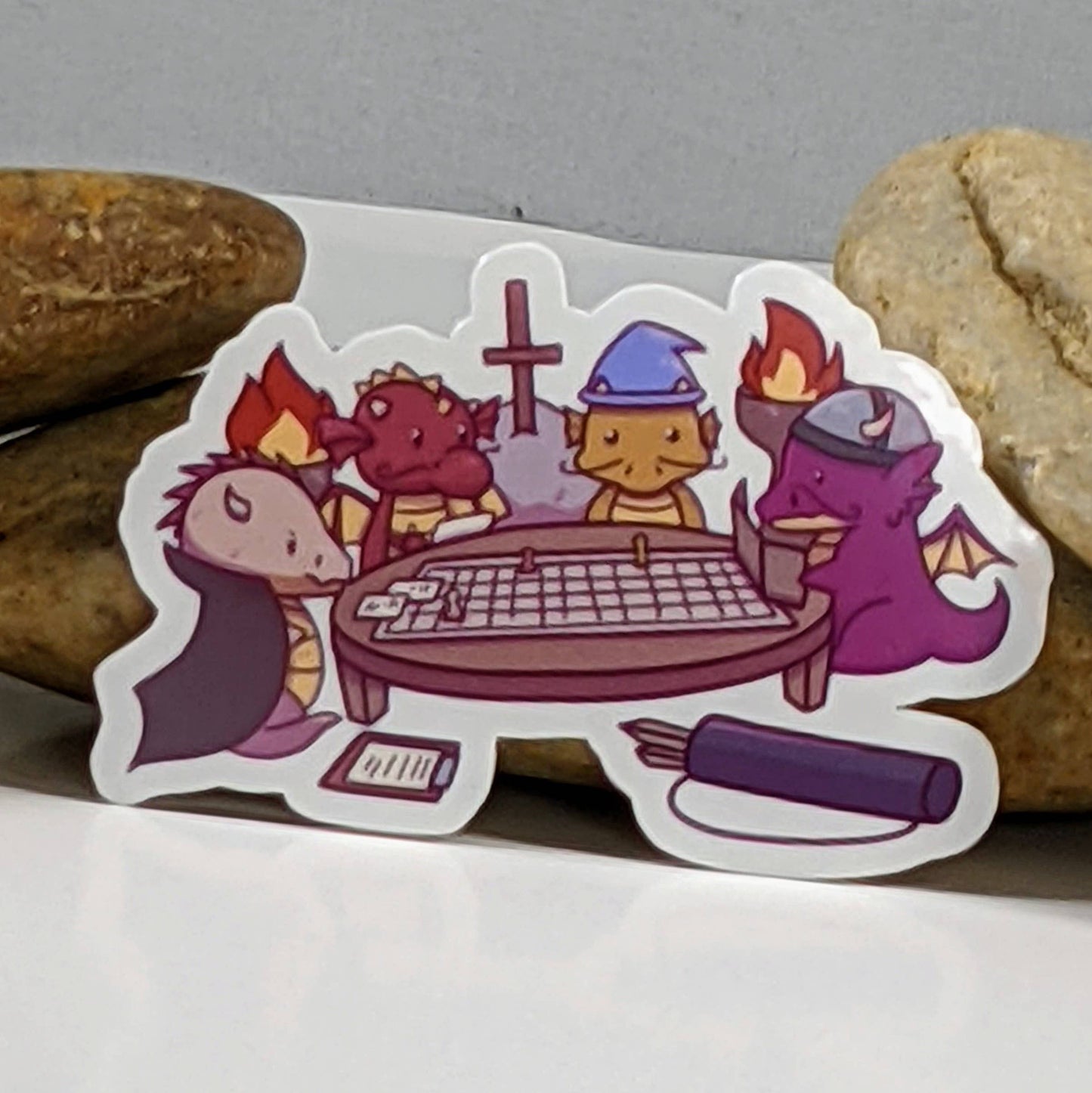 Dragons Playing RPG Tabletop Gaming Sticker - Light - 2.5"