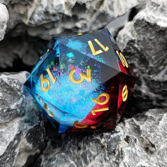 Dawnfire Spark | 33mm D20 Dice | Oversized Liquid Core