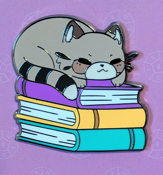 Cat On Pile of Books Hard Enamel Pin -1.5"