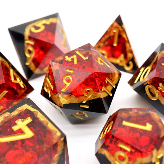 Crimson Abyss | Geode Sharp Edge Dice | 7-Polyhedral Set