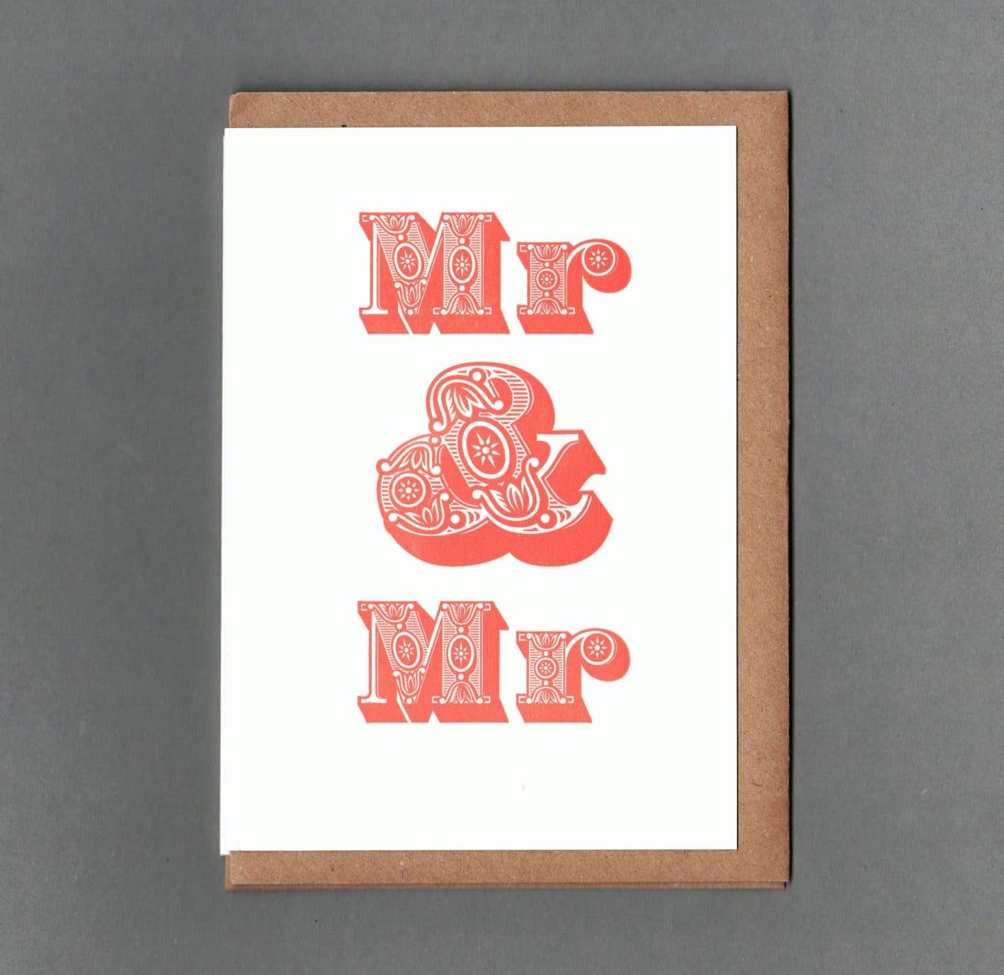 Mr & Mr Orange. Letterpress Greeting Card. Wedding