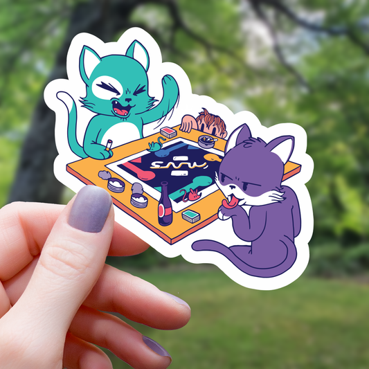 Cats Playing Tabletop Games Sticker - 3"