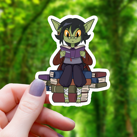 Book Reading Goblin Sticker - 3"