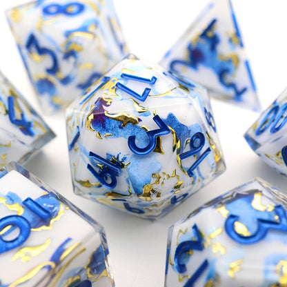 Divine Marble | Art Core Sharp Edge Dice | 7 Piece Dice Set