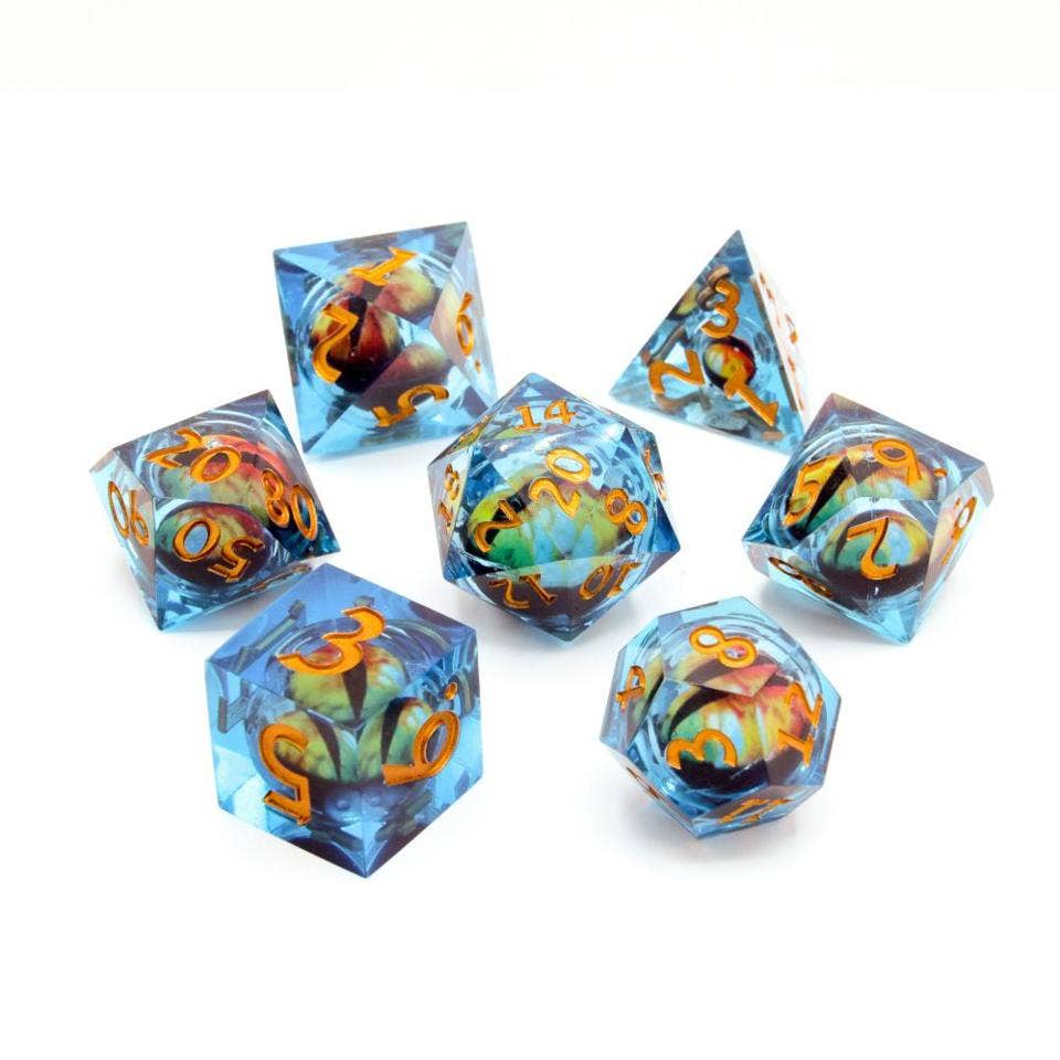 Eye of Destiny | Moving Eye Liquid Core Dice | 7-Poly Set
