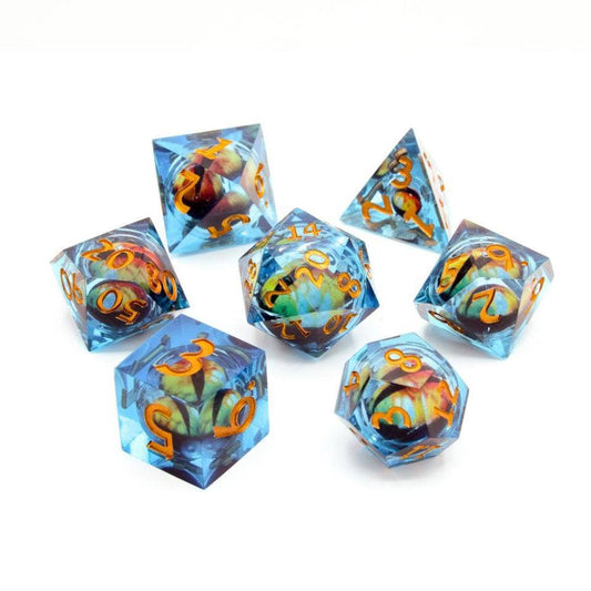 Eye of Destiny | Moving Eye Liquid Core Dice | 7-Poly Set