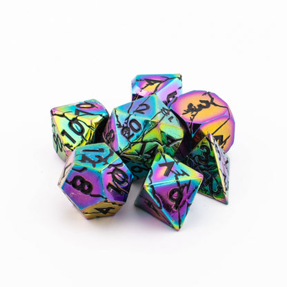 Synthwave Nexus | Polyhedral Dice Set | Solid Metal | 7 Piece Set