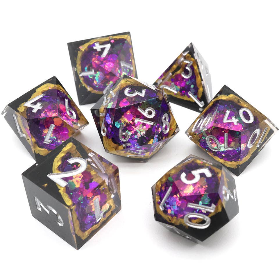 Regal Relic | Geode Sharp Edge Dice | 7-Polyhedral Set