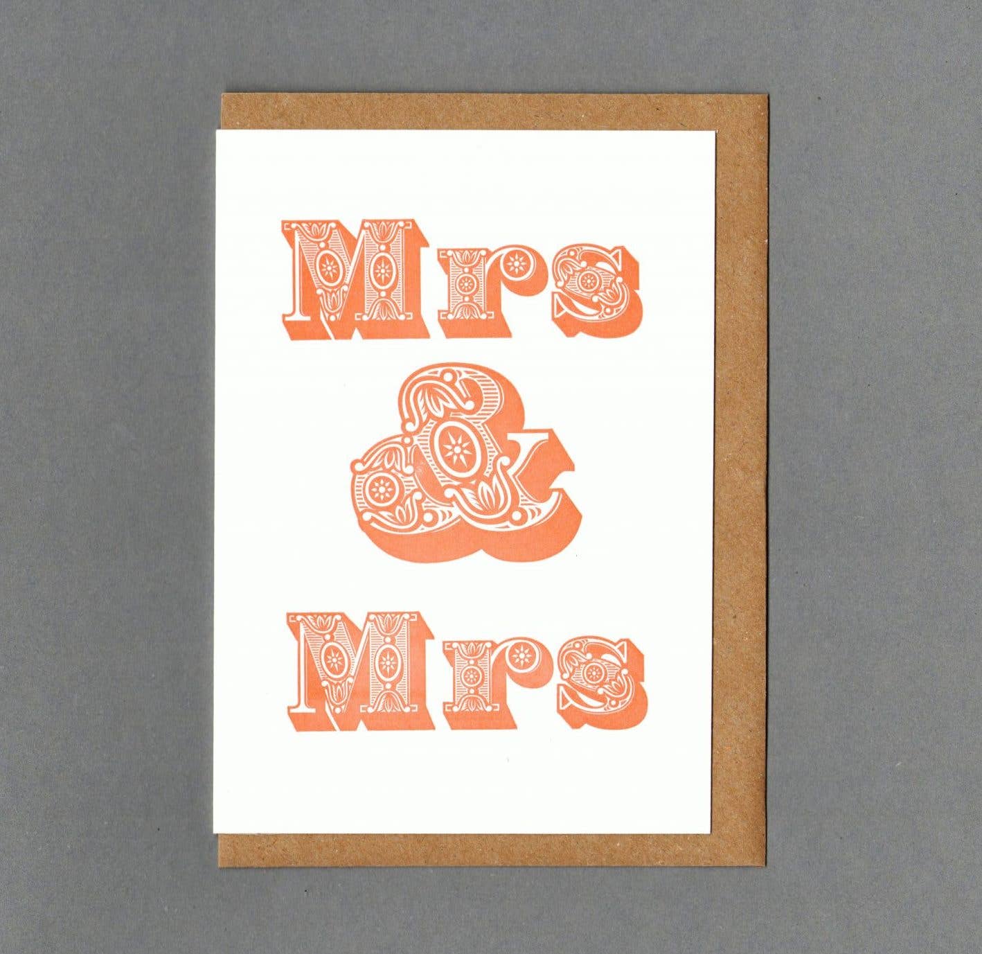 Mrs & Mrs Orange. Letterpress Greeting Card. Wedding