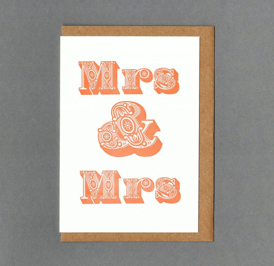 Mrs & Mrs Orange. Letterpress Greeting Card. Wedding