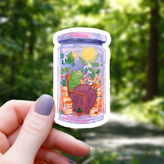 Frog Reading In a Jar Sticker - 3"