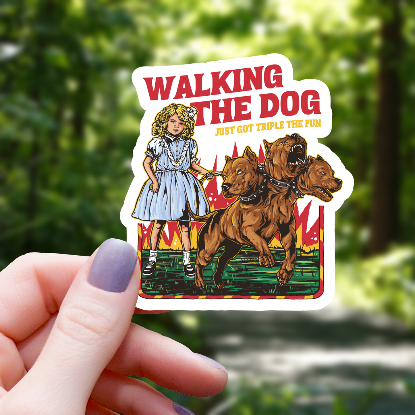 Walking Cerberus Funny Sticker - 3"