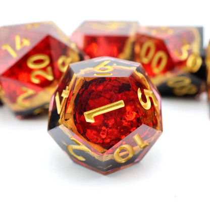 Crimson Abyss | Geode Sharp Edge Dice | 7-Polyhedral Set